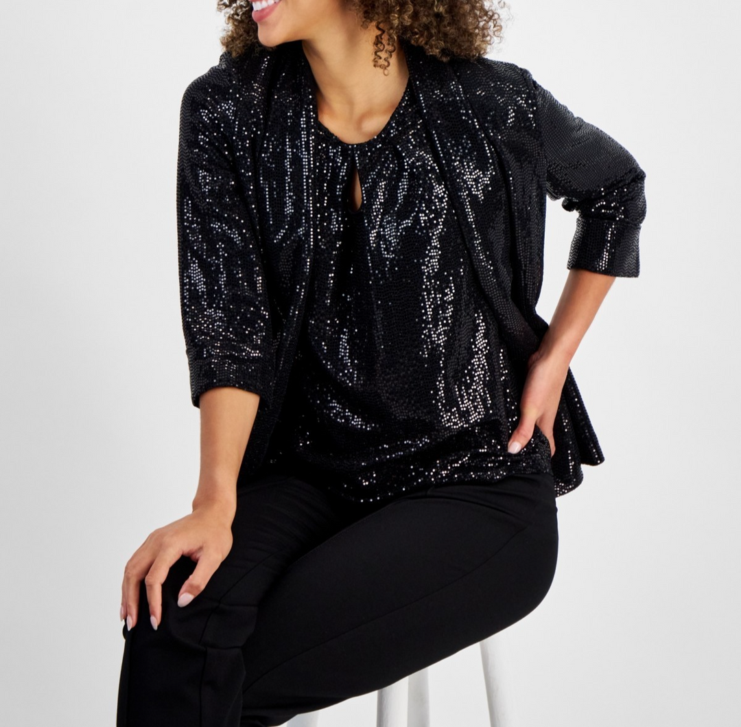 Kasper Women's Mirror-Dot Open-Front Shawl-Collar Jacket MSRP $99