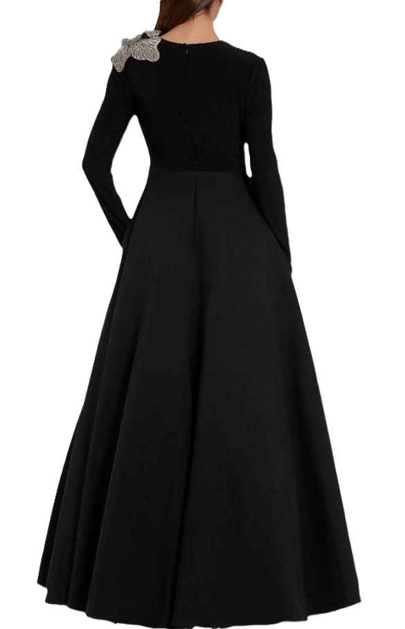 Mac Duggal Long Sleeve Taffeta Embellished 3D Flower Detail Ball Gown MSRP $598