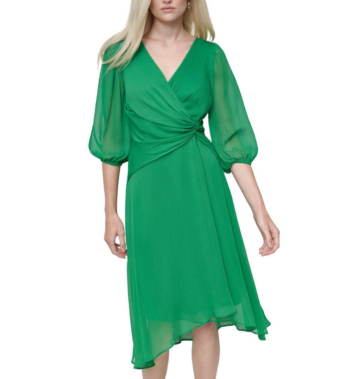 DKNY Women's Knot-Detail Chiffon Midi Fit & Flare Dress MSRP $129