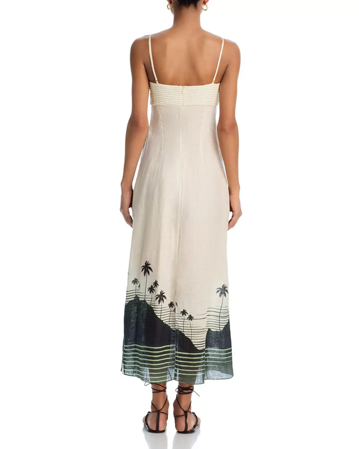 Juan De Dios Linen Palm MIDI Dress MSRP $625