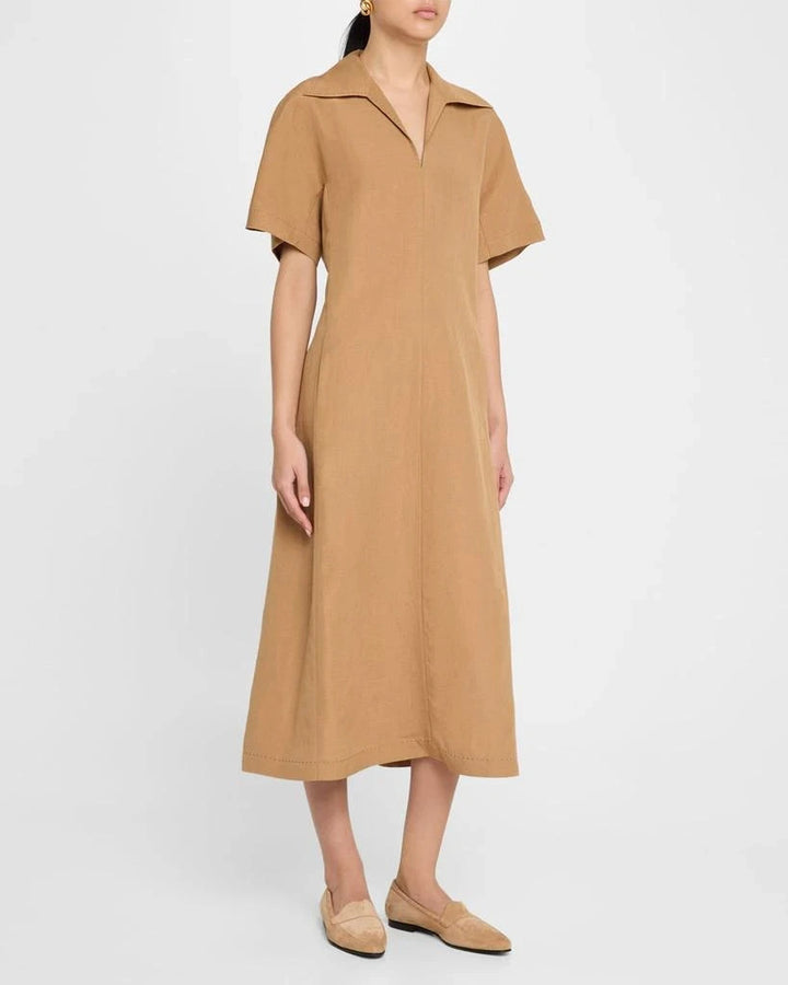 Lafayette 148 New York Collared Silk-Linen MIDI Dress MSRP $998