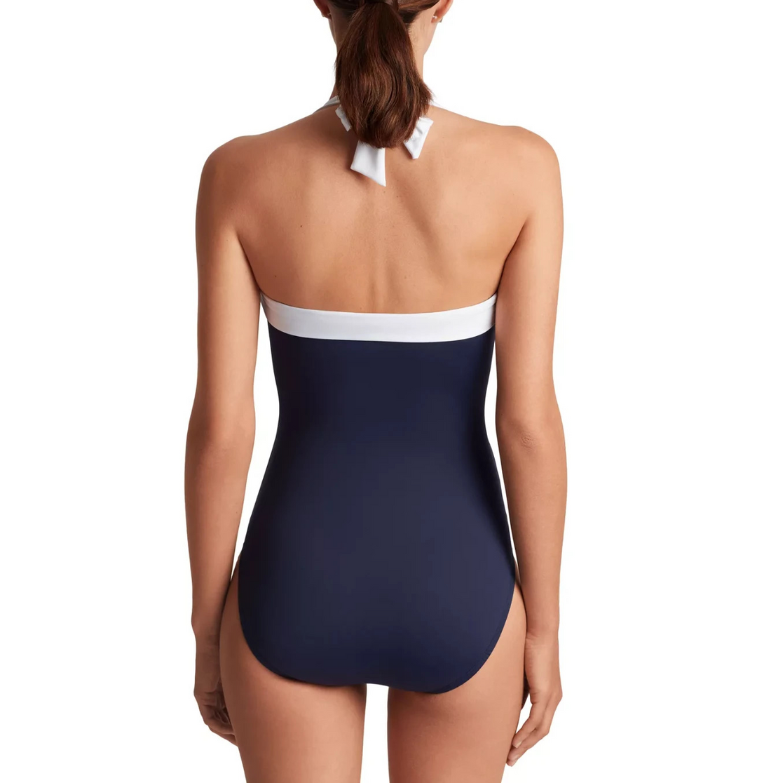 Lauren Ralph Lauren Shirred Bandeau One Piece Swimsuit MSRP $120
