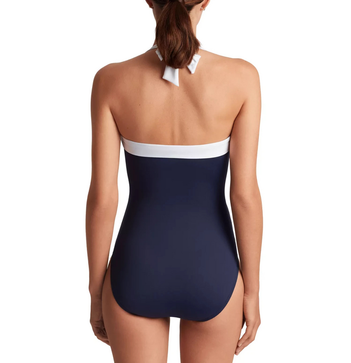 Lauren Ralph Lauren Shirred Bandeau One Piece Swimsuit MSRP $120
