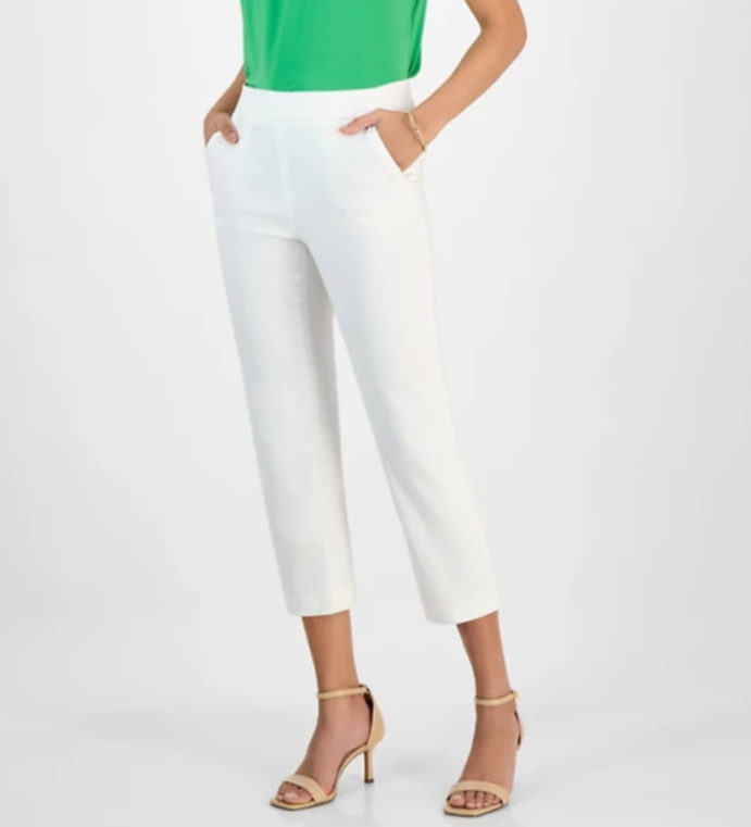 Kasper Stretch Twill Cropped Straight Pull-On Pants MSRP $79