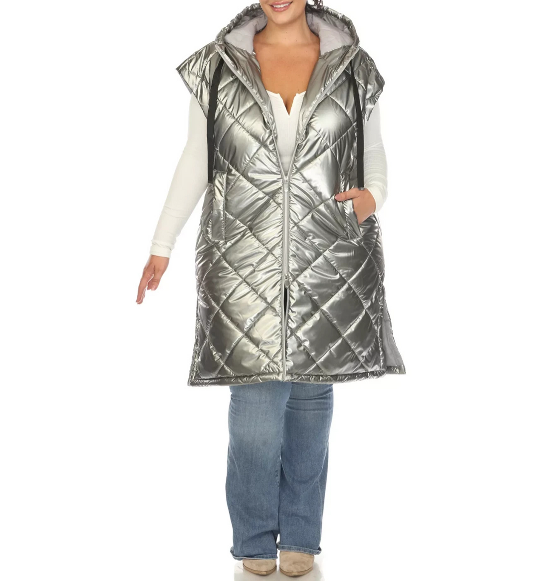 White Mark Plus Size Metallic Puffer Vest Jacket MSRP $104
