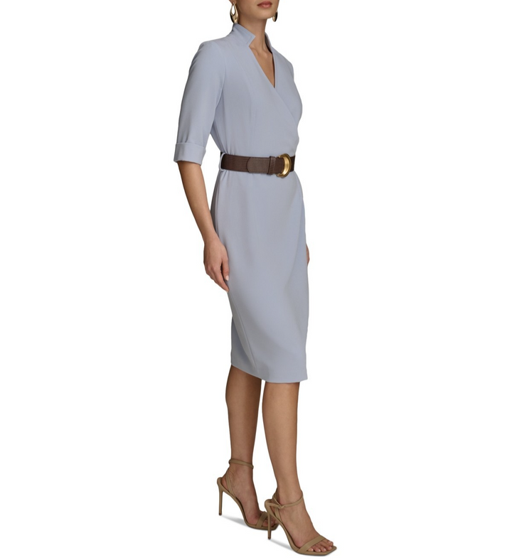 Donna Karan New York Solid Belted Solid Belted 3/4-Sleeve Dress MSRP $169