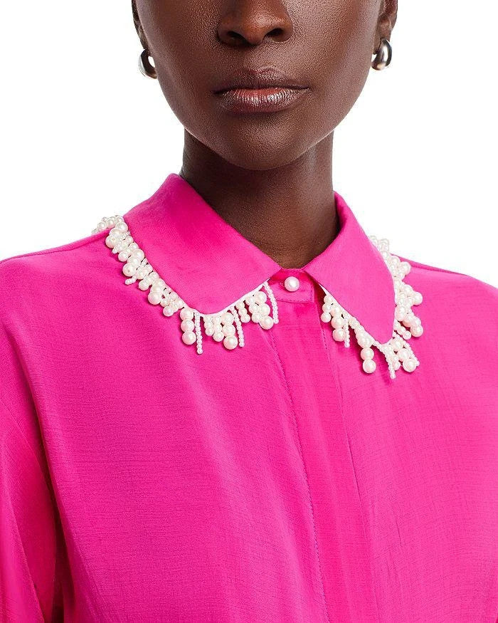 Gracia Faux Peal Trim Collar Top MSRP $108