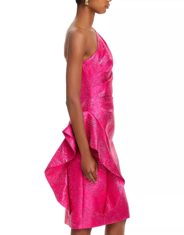 Teri Jon by Rickie Freeman Jacquard One Shoulder Dress MSRP $590