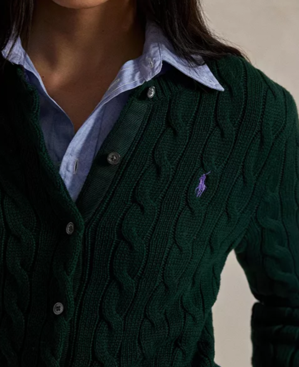 Polo Ralph Lauren Cable-Knit Cotton Crewneck Cardigan Sweater MSRP $228