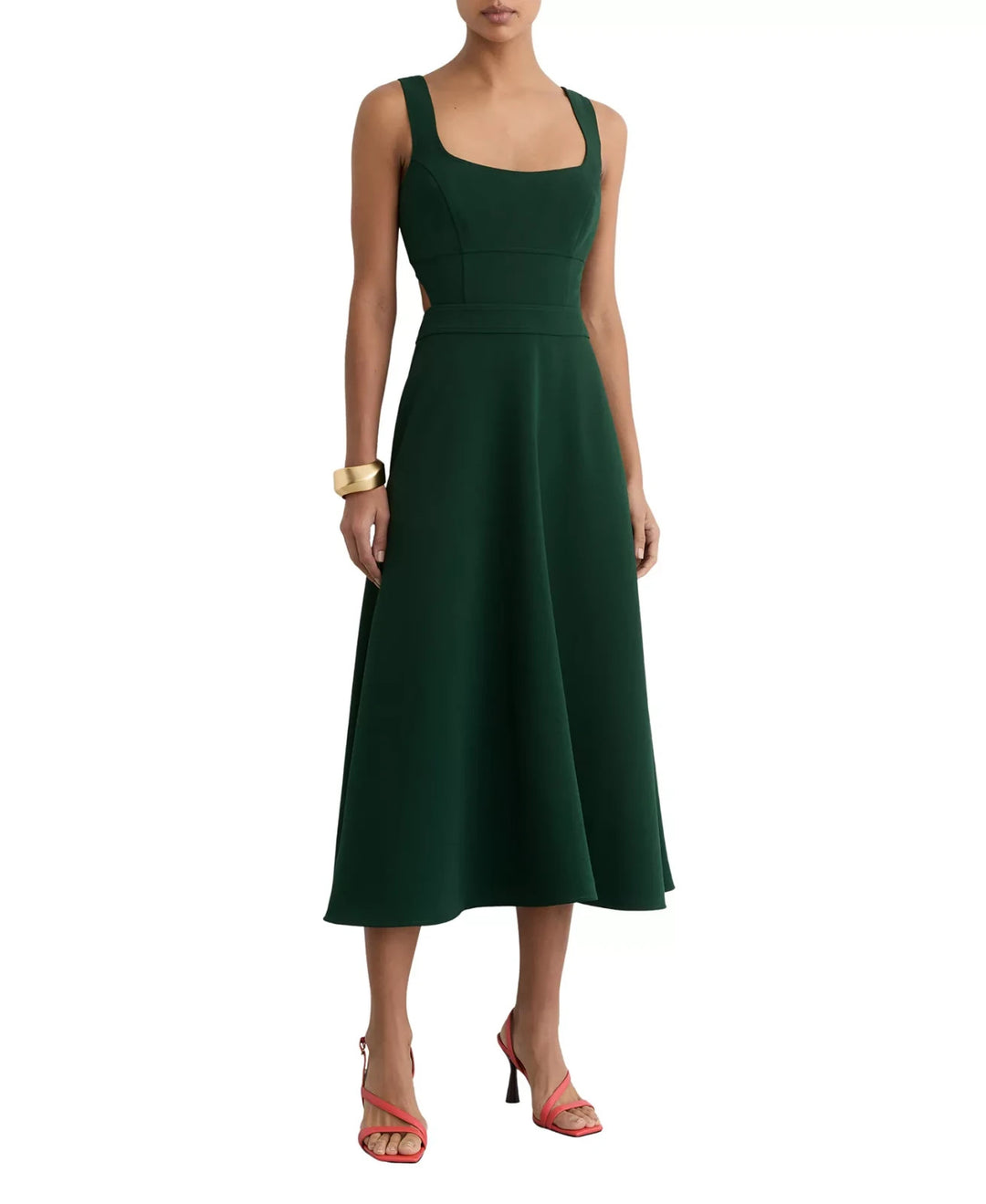 REISS Women's Dina Waisted Cut-Out Twill Midi Dress MSRP $430