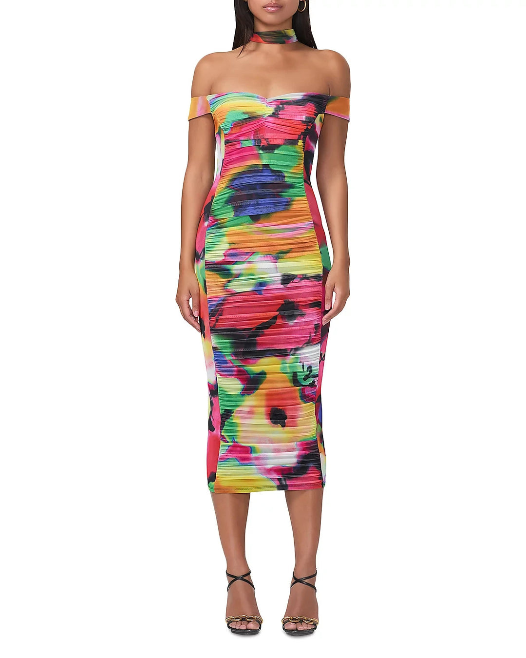 AFRM Casey Ruched Stretch Midi Floral Dress MSRP $118
