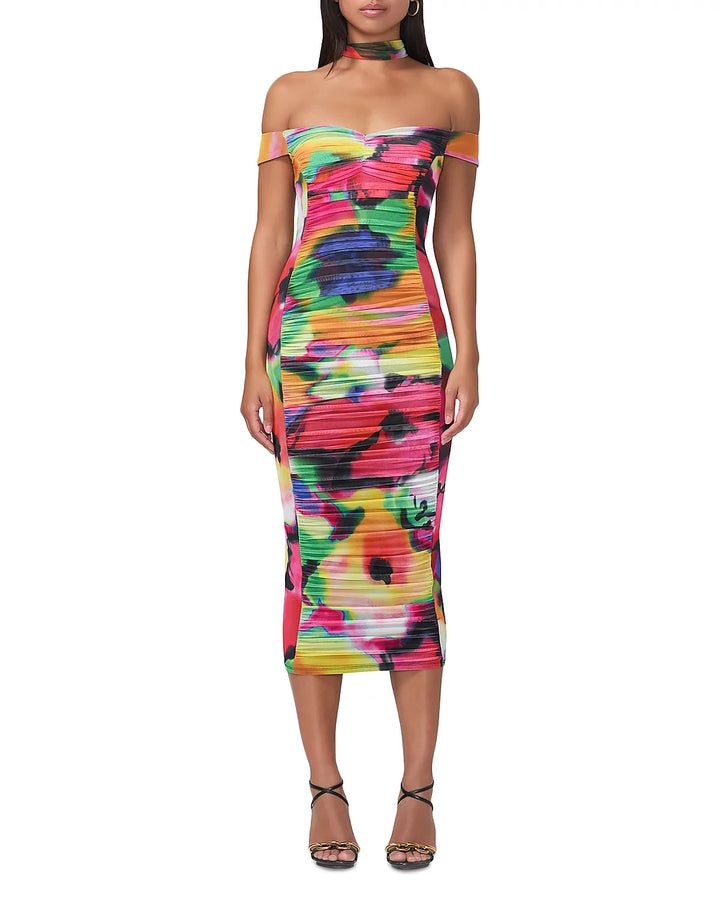 AFRM Casey Ruched Stretch Midi Floral Dress MSRP $118