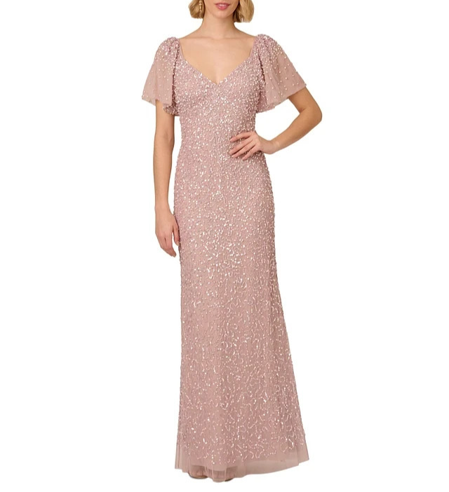 Adrianna Papell Women's Beaded Sequin Mesh Gown MSRP $349
