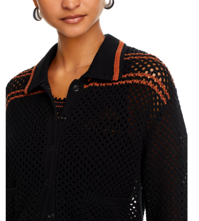 RE/DONE Crochet Polo Button Front Cardigan MSRP $395