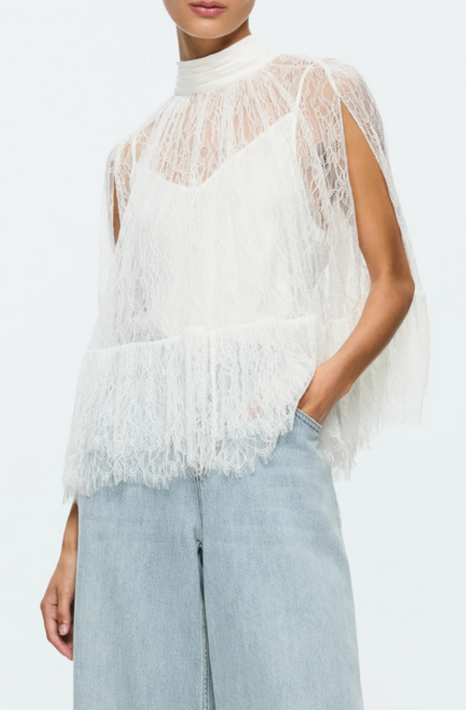 Alice and Olivia Zenon Lace Cape Top with Cami Lining MSRP $495