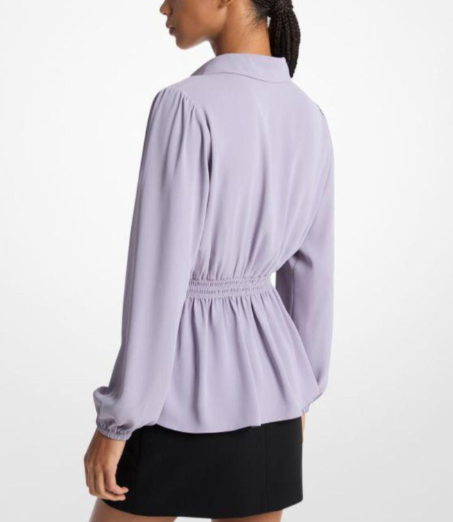 MICHAEL Michael Kors Split-Neck Smocked-Waist Top MSRP $110