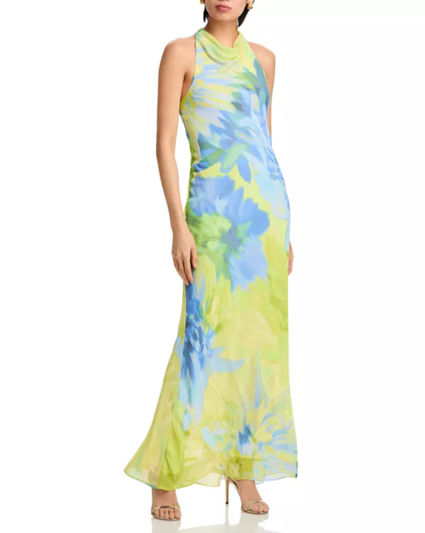 AQUA Printed Chiffon Maxi Dress MSRP $278