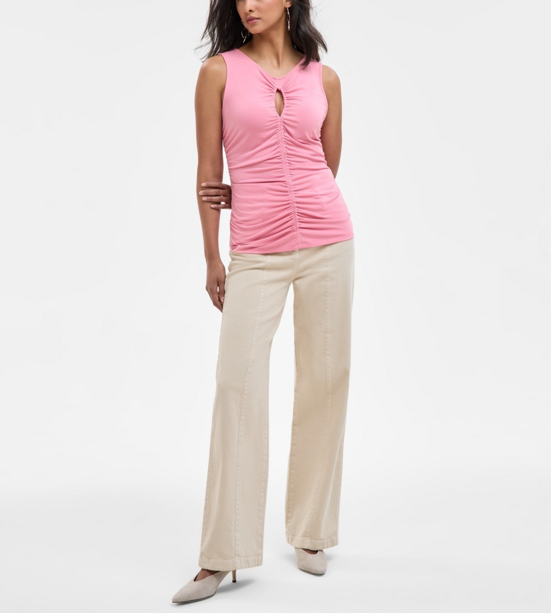 BOSS Orange Women's Ruched Sleeveless Keyhole Top MSRP $68