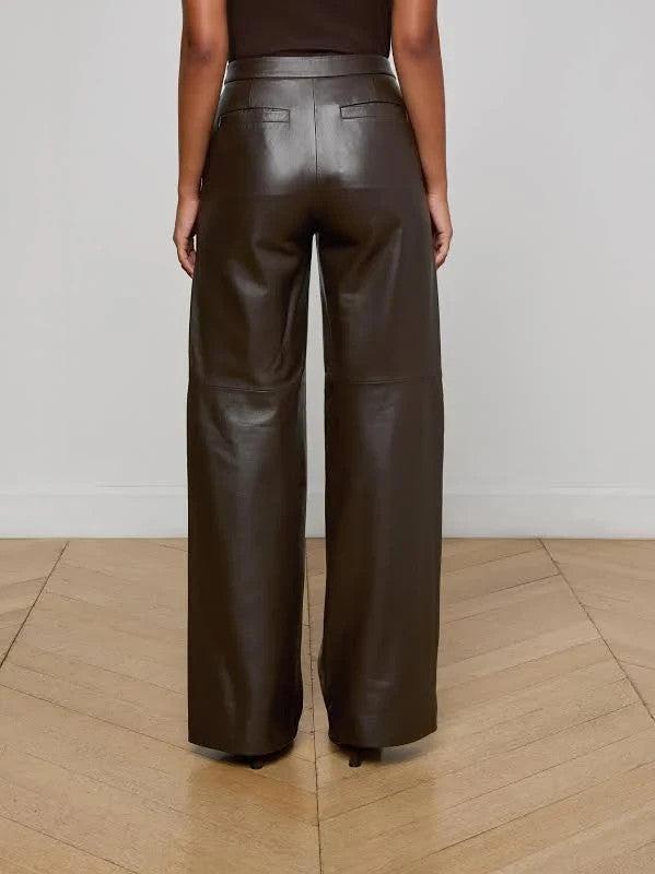 L'Agence Livvy Leather Straight Leg Pants MSRP $1450