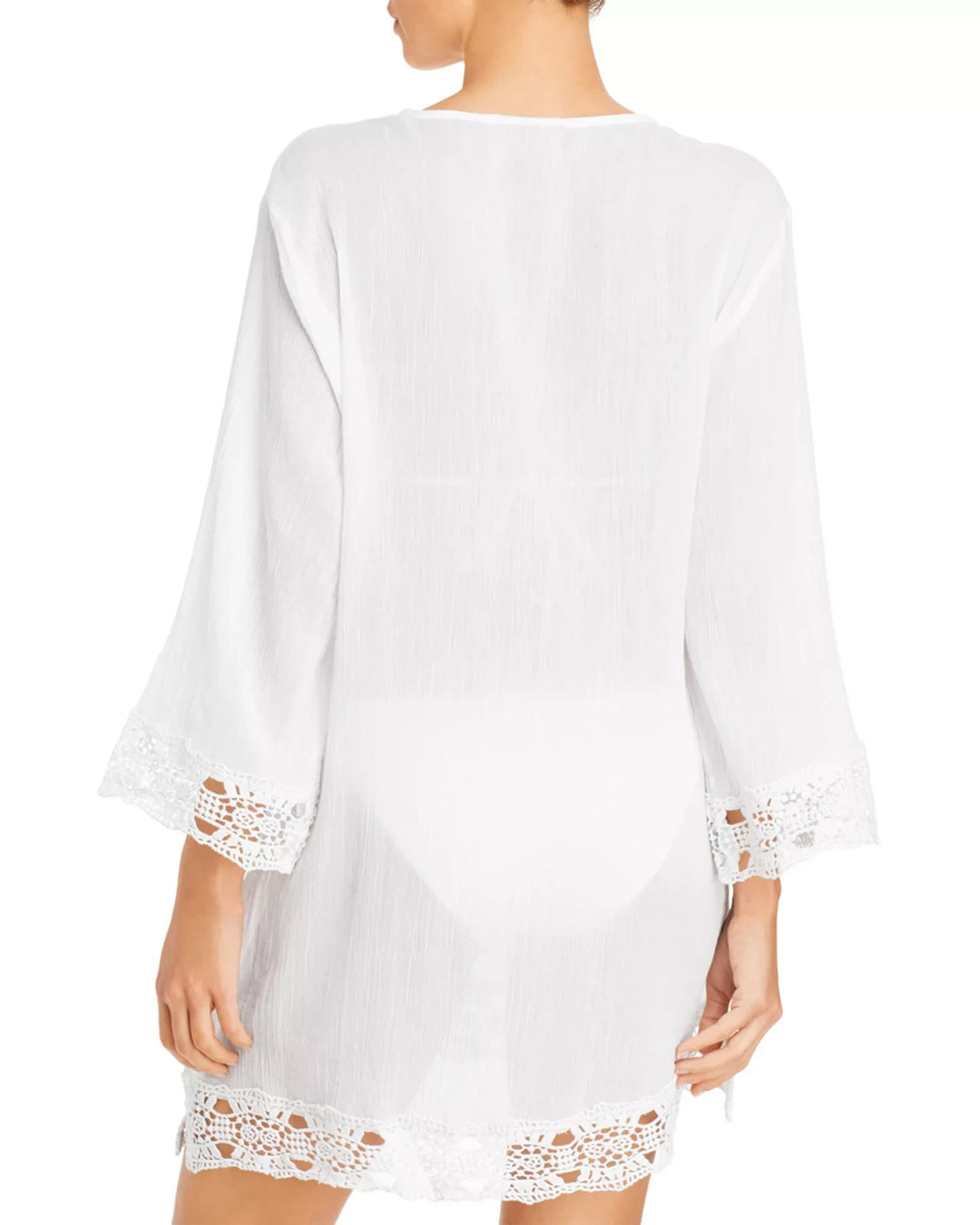La Blanca Island Fare Crocheted Lace Trim Tunic Swim Cover-Up MSRP $103
