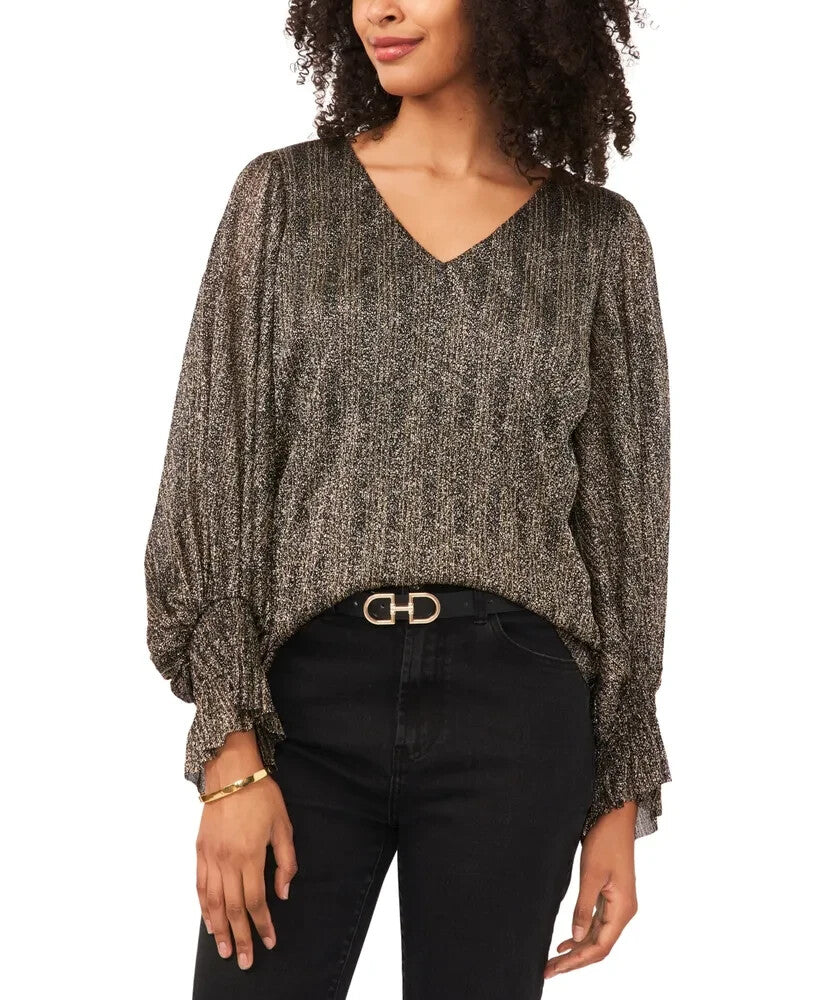 vince camuto long sleeve ruffle lurex top