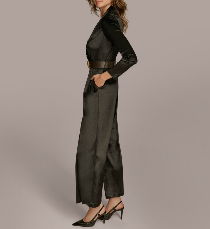 Donna Karan New York Women's Belted Velvet Jumpsuit MSRP $159