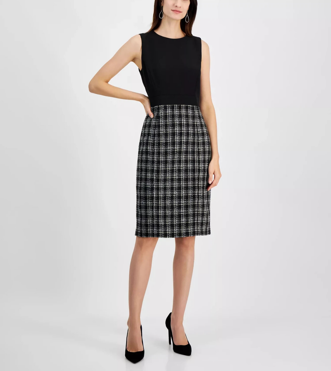 Kasper Women's Mixed-Media Tweed Sheath Dress MSRP $99