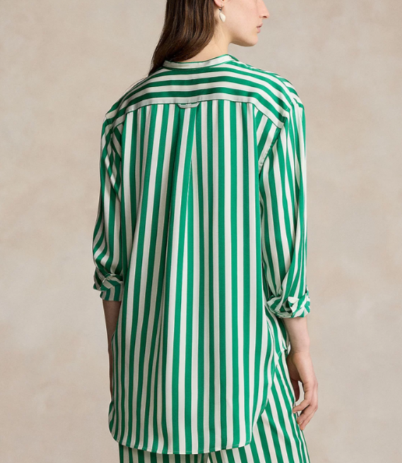 Polo Ralph Lauren Oversize Fit Striped Silk Shirt MSRP $348