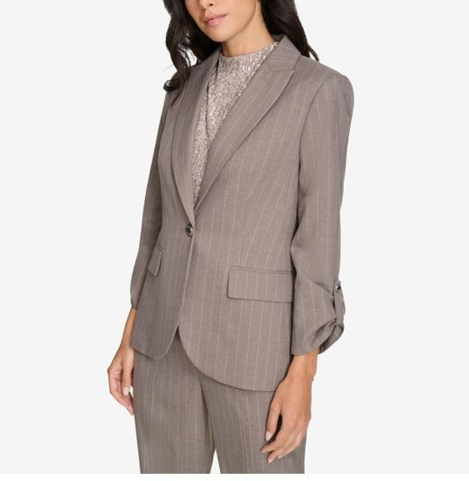 Calvin Klein Women's Pinstripe One-Button Blazer - Oyster Multi MSRP $169