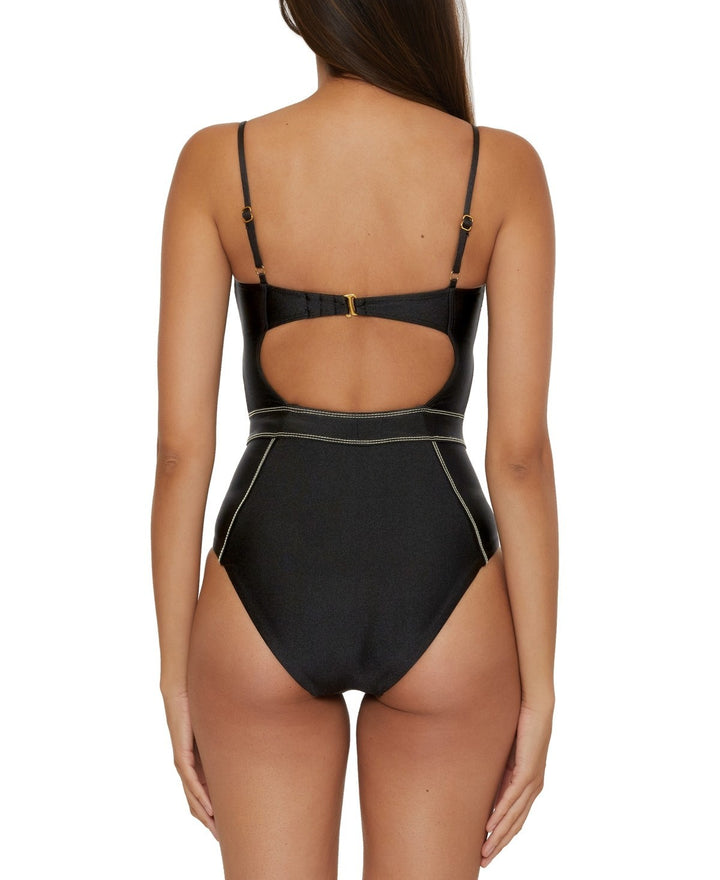 Becca Color Sheen Corset-Seamed One-Piece Swimsuit MSRP $148