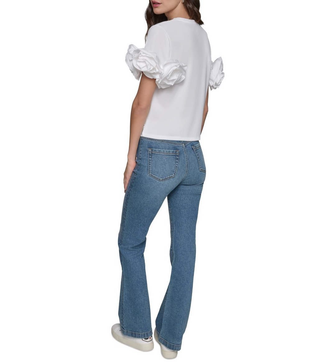 KARL LAGERFELD PARIS Women's 3D Floral-Sleeve Top MSRP $99