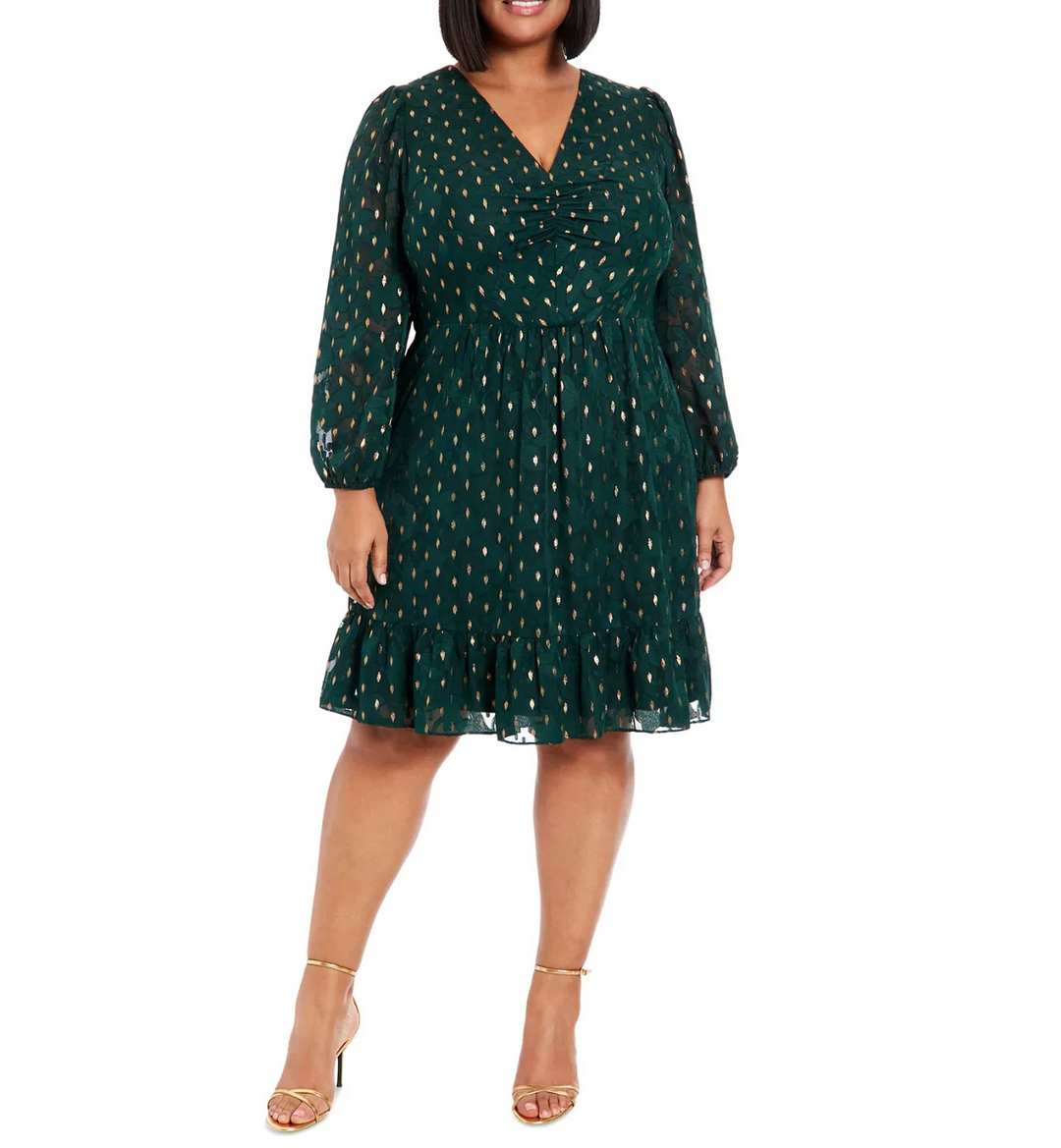 London Times Plus Size Clip-Dot Fit & Flare Dress MSRP $109