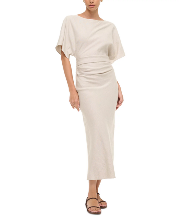STAUD Amelie Linen Blend Dress MSRP $375