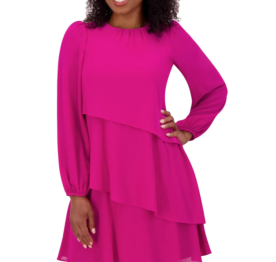 Jessica Howard Women's Asymmetric-Tier Long-Sleeve Dress MSRP $109