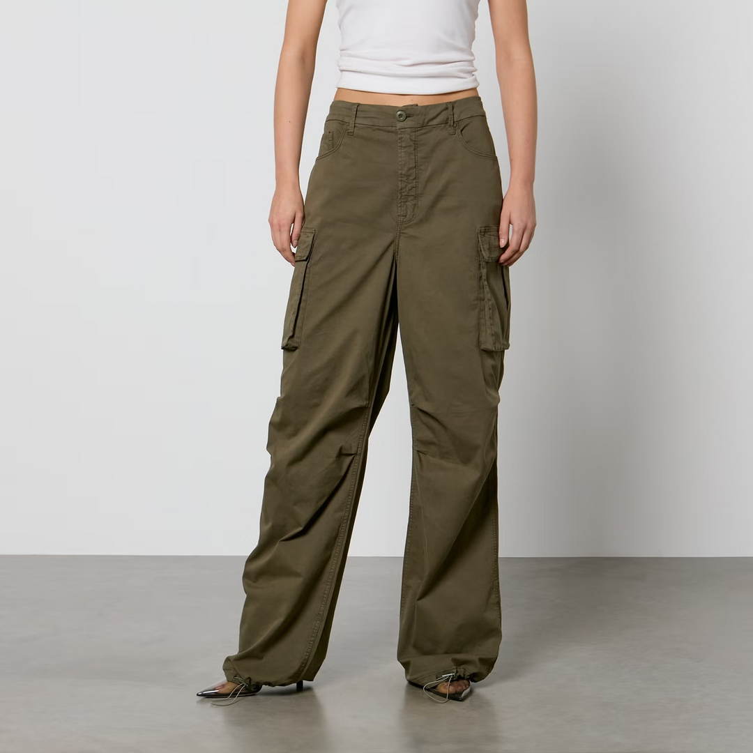 Good American Baggy Cotton-Blend Canvas Cargo Trousers MSRP $258