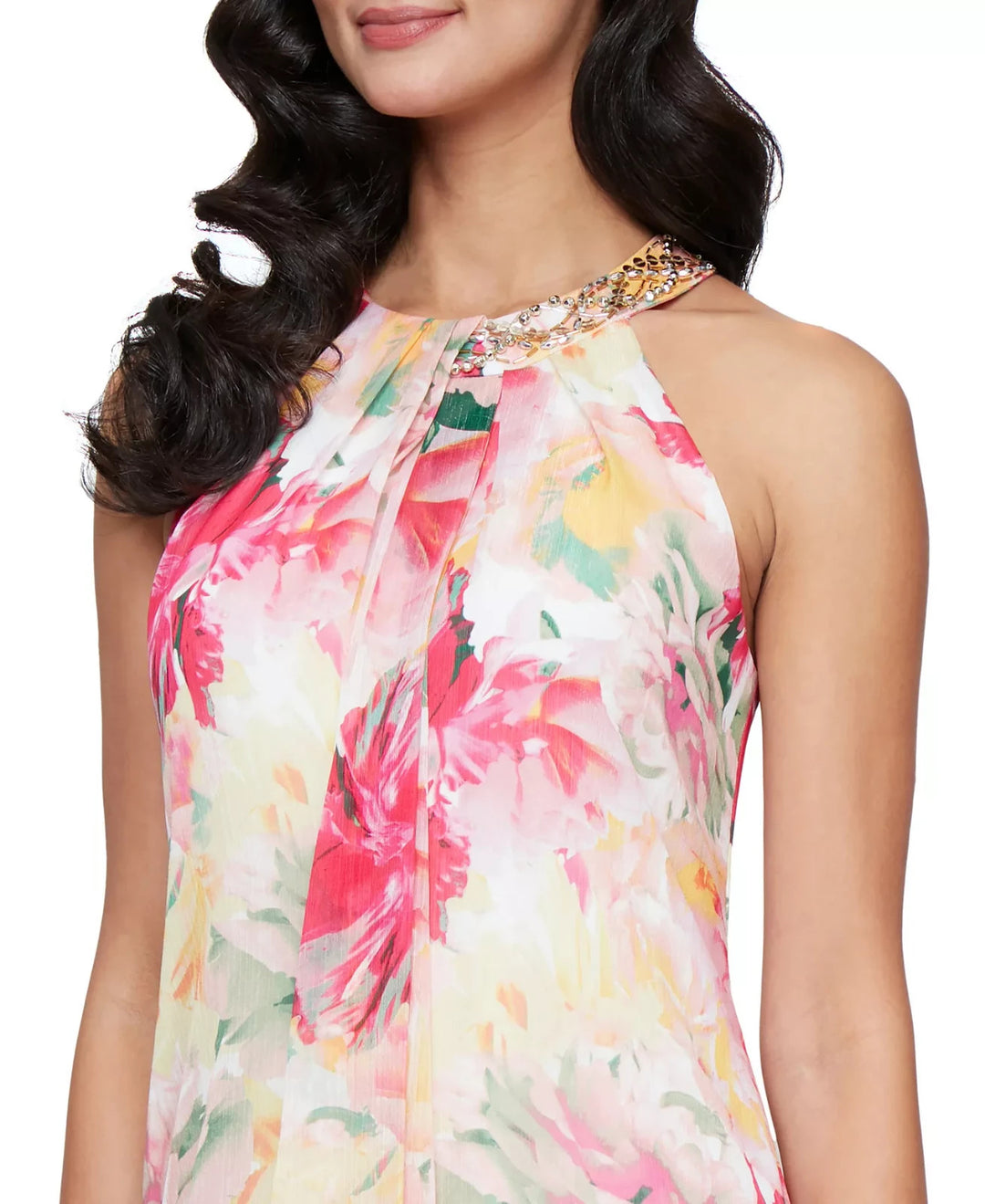 SL Fashions Women's Floral-Print Beaded Halter Gown MSRP $139