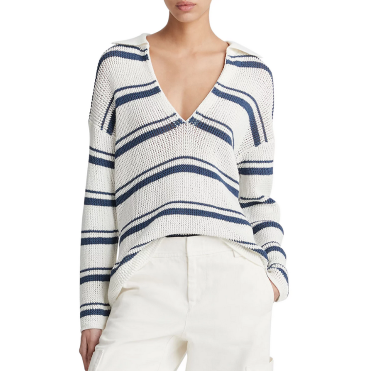 Vince Cotton Racked Ribbed Stripe Sweater MSRP $365