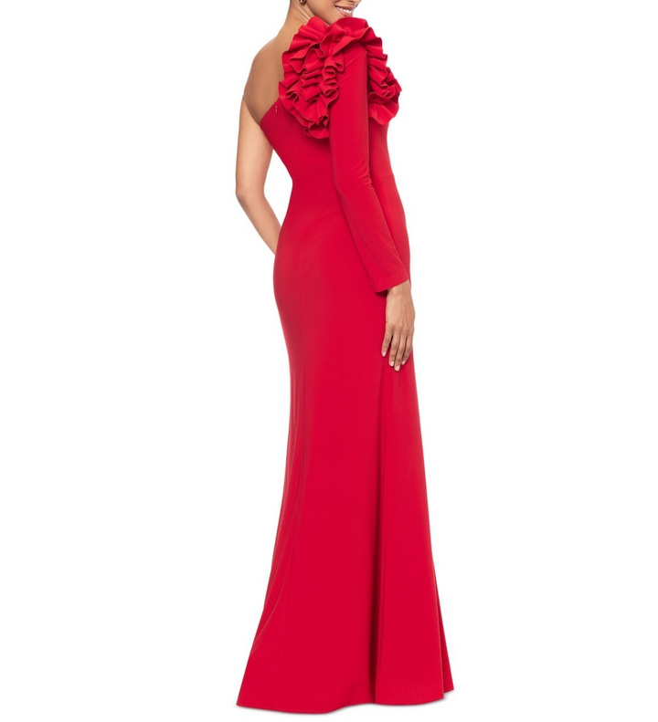 Xscape Petite One-Shoulder High-Slit Evening Gown MSRP $239