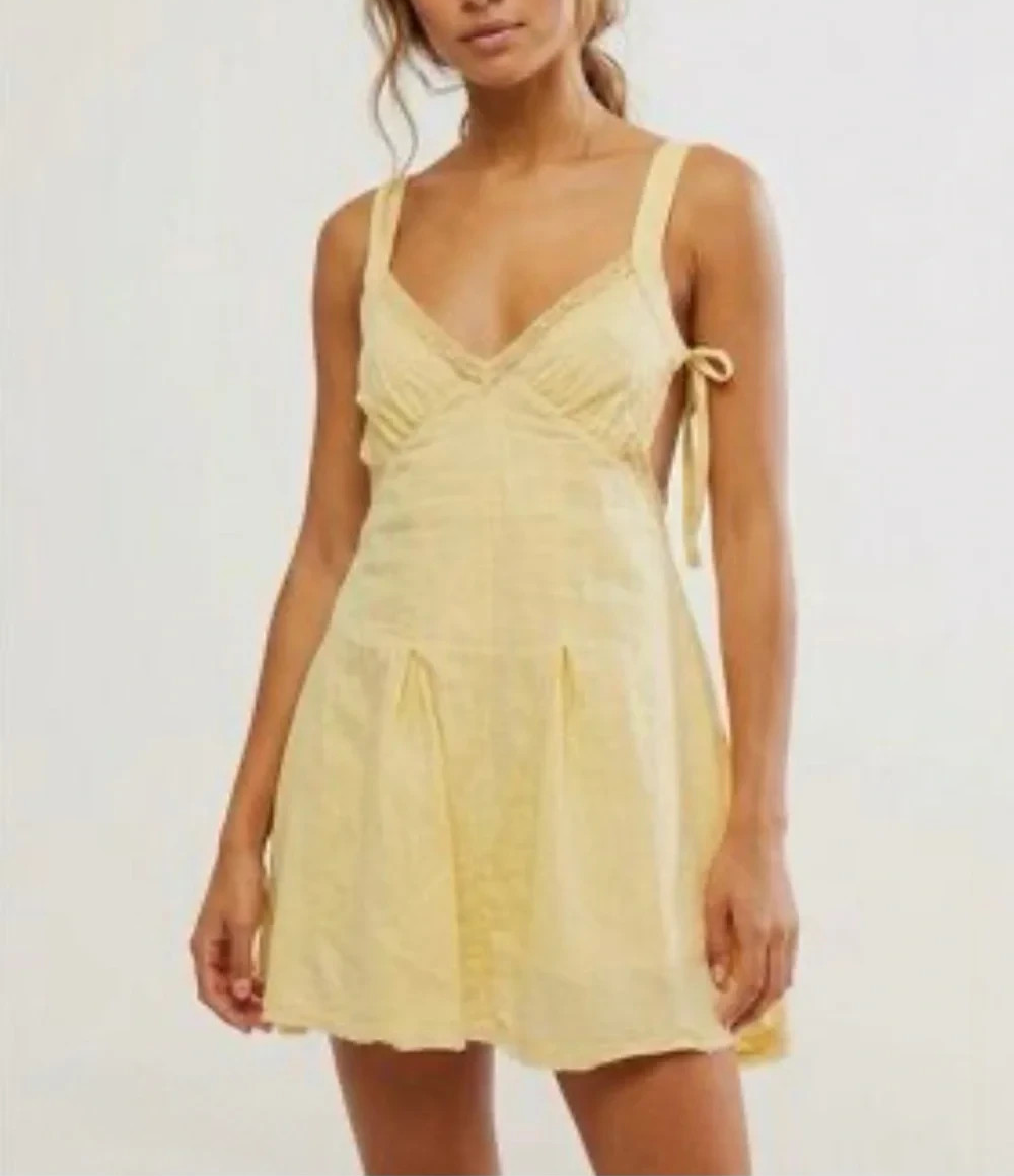 Free People Vivi Mellow Yellow Cotton Mini Dress MSRP $78