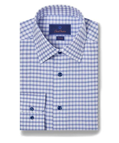 David Donahue Cotton Herringbone Check Trim Fit Dress Shirt MSRP $155