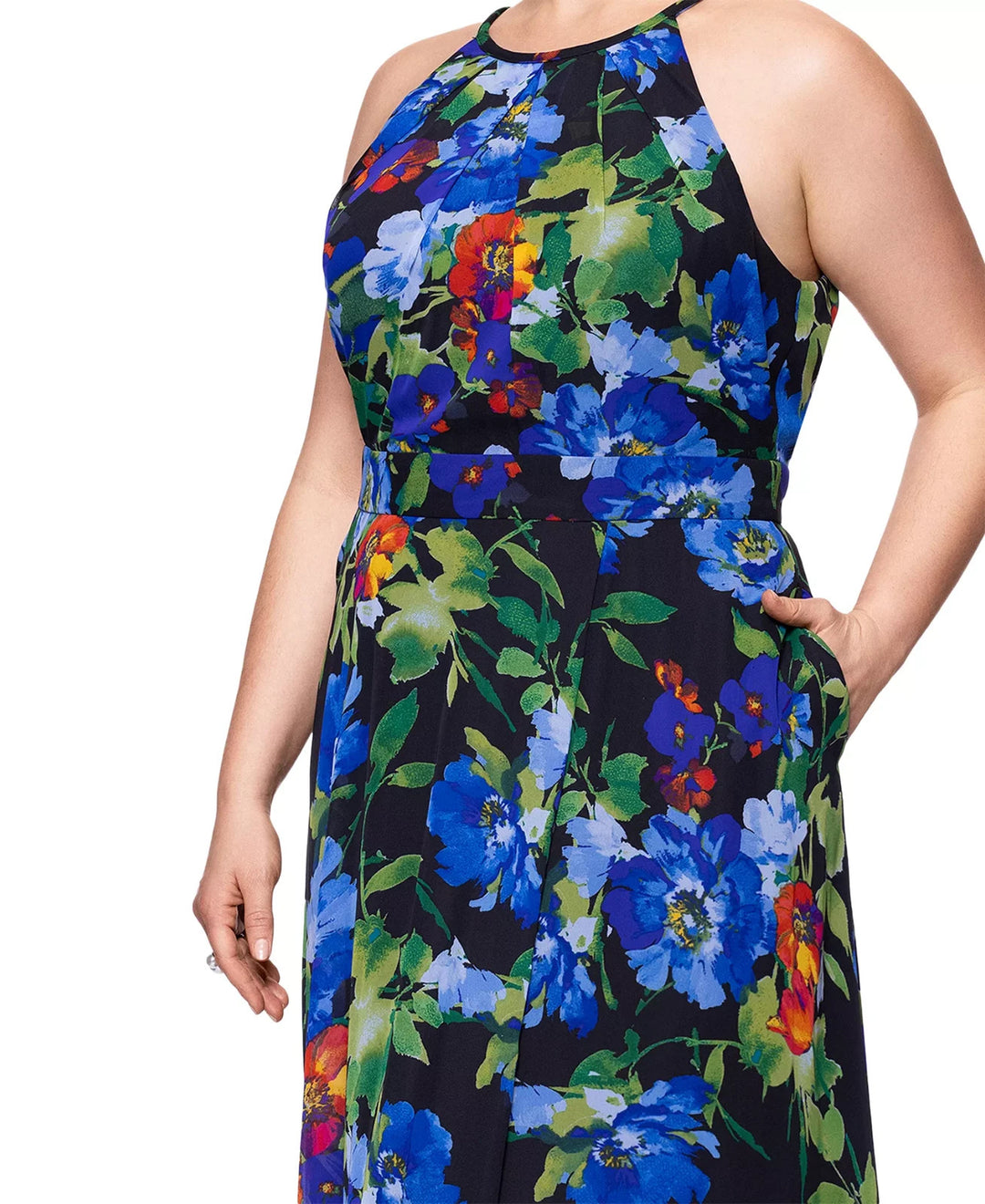 B&A By Betsy and Adam Plus Size Floral-Print Halter Gown MSRP $189