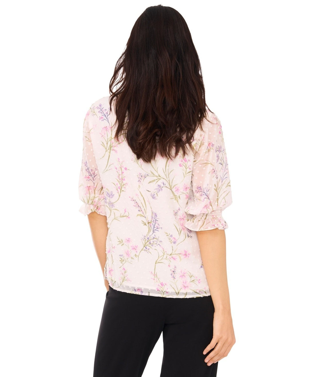 CeCe Floral 3/4-Sleeve Ruffled V-Neck Blouse MSRP $69