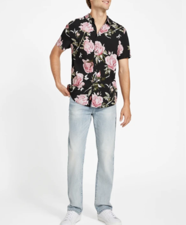 GUESS Men's Floral Short Sleeve Button-Front Shirt MSRP $59