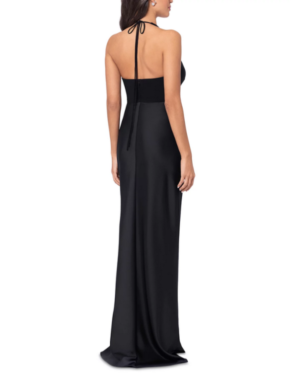 AQUA Halter Mixed Media Gown MSRP $288