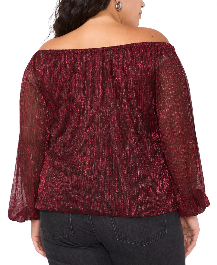 Vince Camuto Plus Size Metallic Off-The-Shoulder Tie-Front Bouse MSRP $89