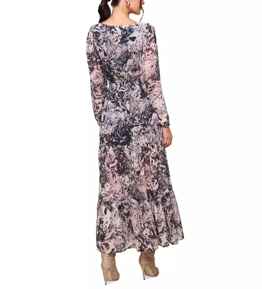 Avec Les Filles Tiered Belted Maxi Dress MSRP $178