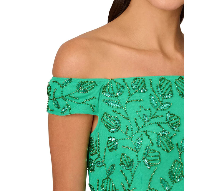 Adrianna Papell Beaded Off-The-Shoulder Dress MSRP $199