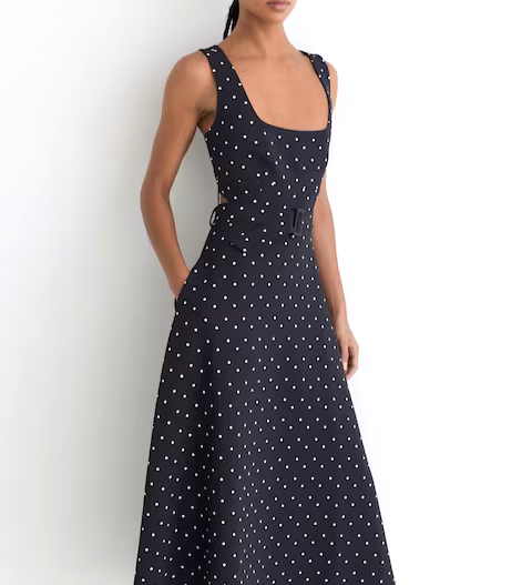 Reiss Orielle Polka Dot-Print Belted Midi Dress MSRP $398