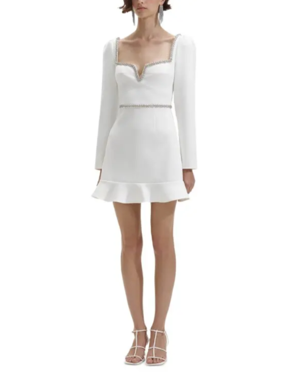 Self-Portrait Bonded Crepe Long Sleeve Mini Dress MSRP $510