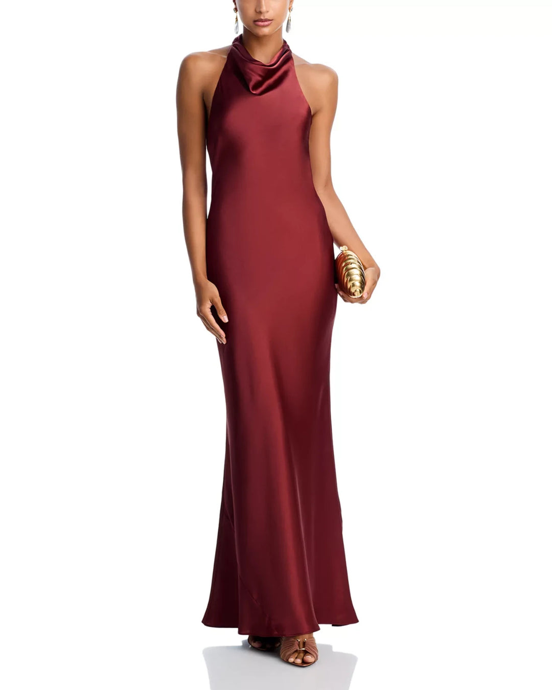 AQUA Charmeuse Halter Neck Long Dress MSRP $228